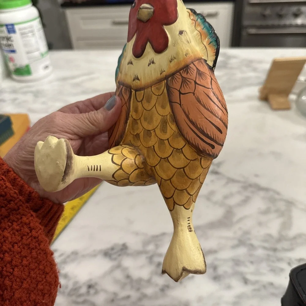 Vintage Folk Art Rooster Peg Wall Mount Apron Towel Hook Primitive‎ Painted Wood